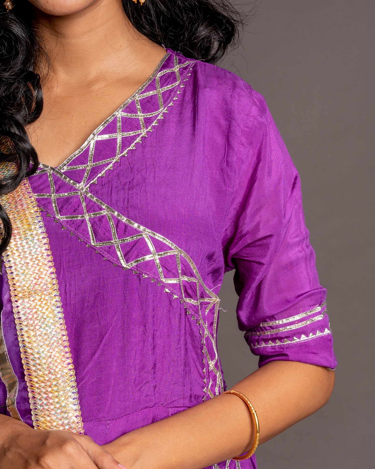 Lavender Gotta Patti Angrakha Muslin Cotton Festive Suit