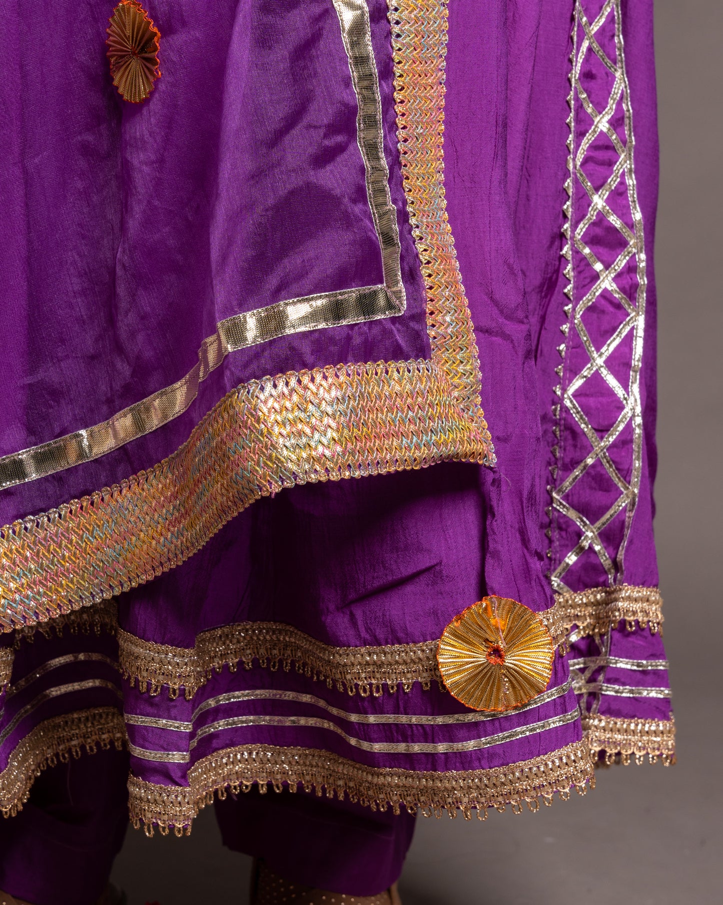 Lavender Gotta Patti Angrakha Muslin Cotton Festive Suit