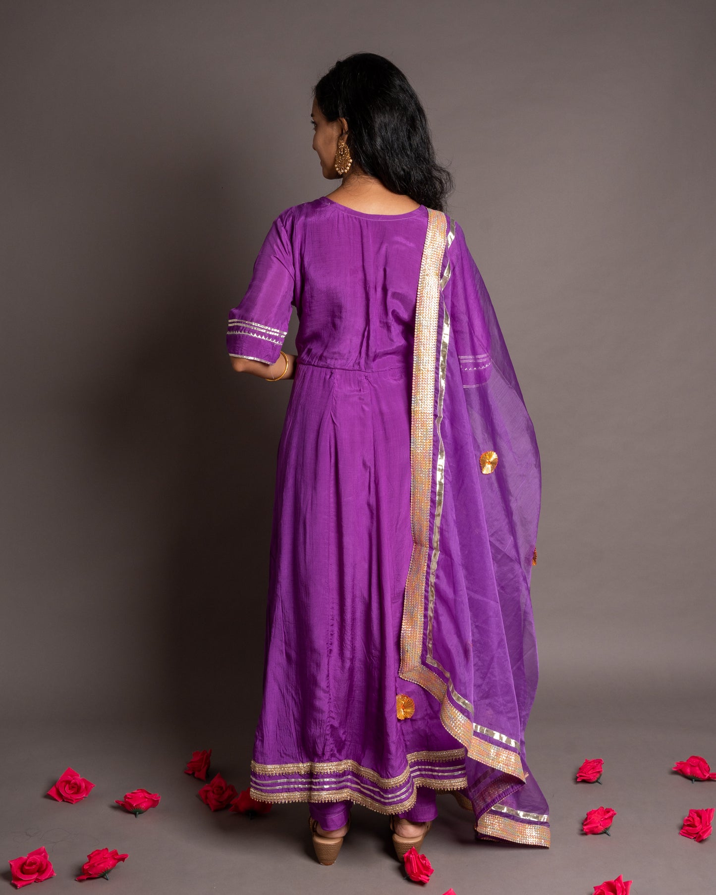 Lavender Gotta Patti Angrakha Muslin Cotton Festive Suit