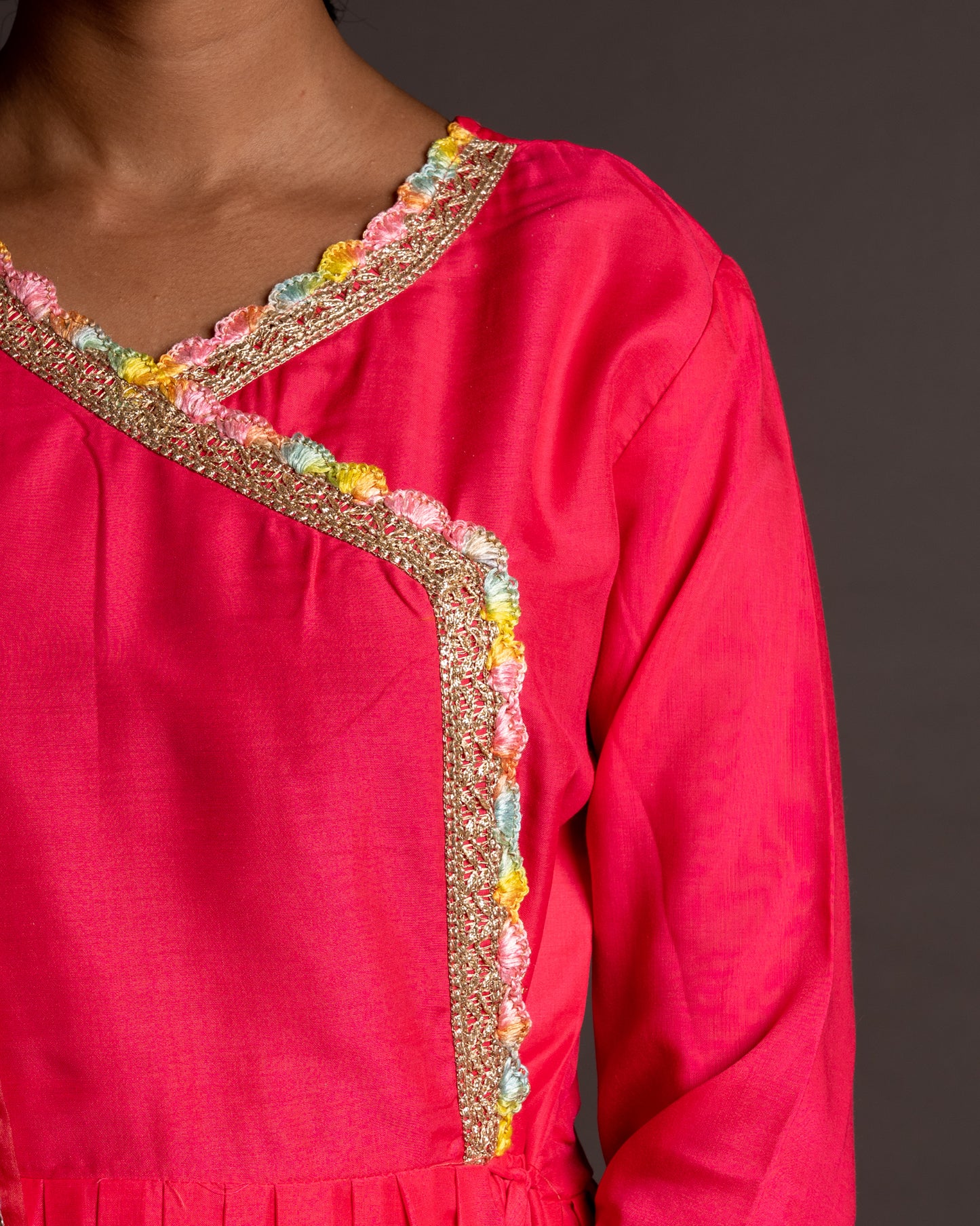 Rose Pink Gotta Patti Angrakha Muslin Cotton Festive Suit