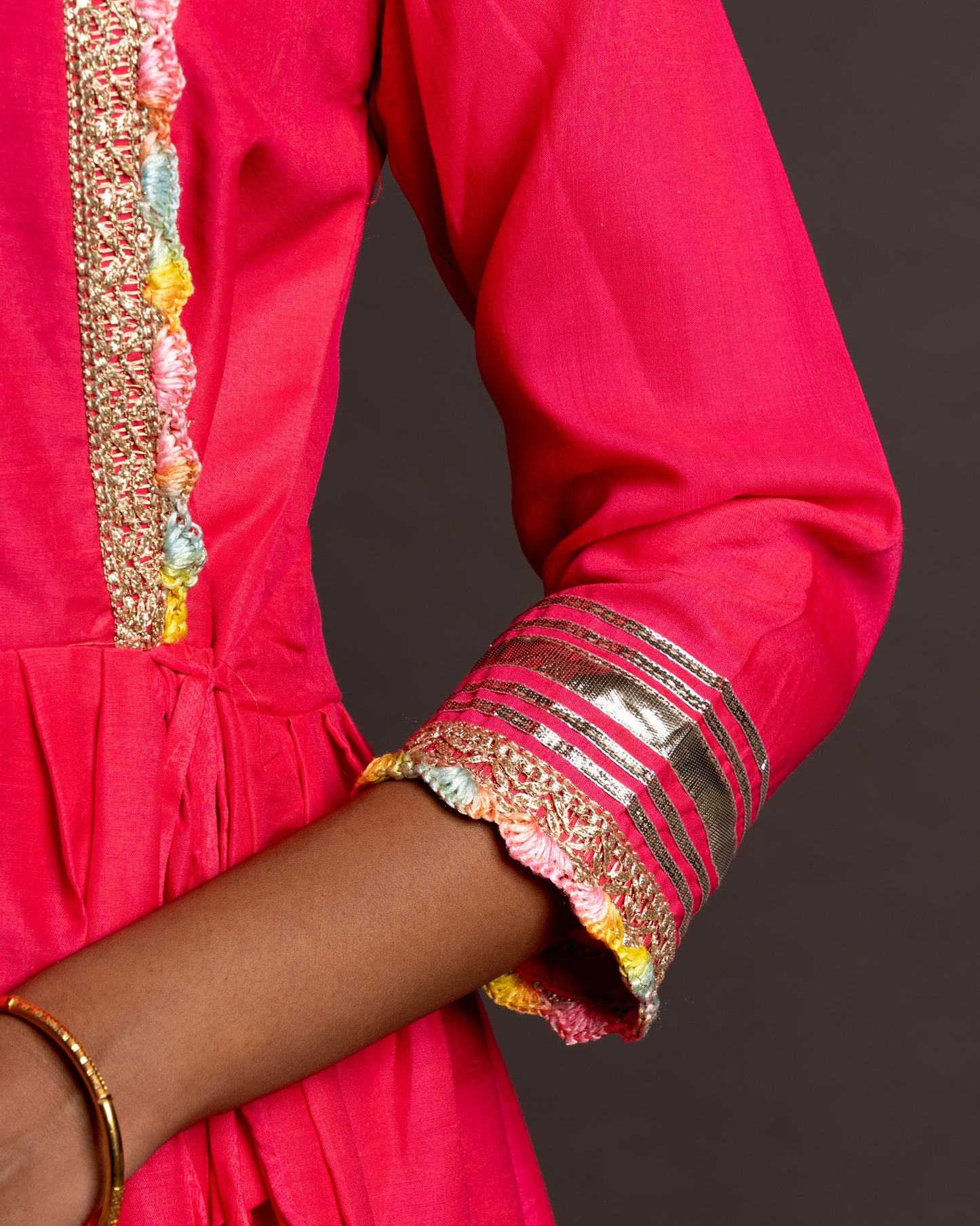 Rose Pink Gotta Patti Angrakha Muslin Cotton Festive Suit