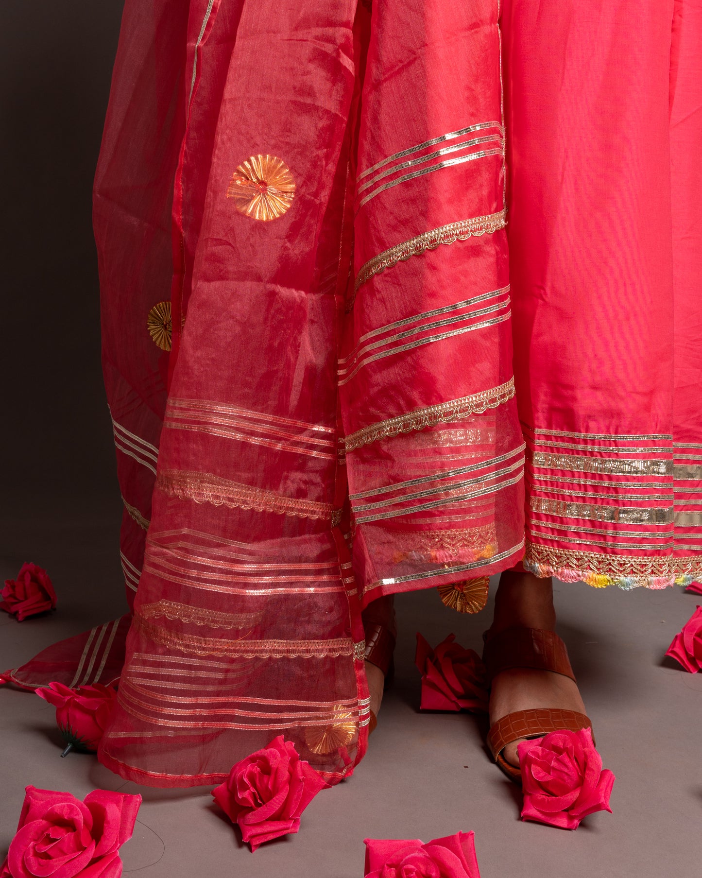 Rose Pink Gotta Patti Angrakha Muslin Cotton Festive Suit