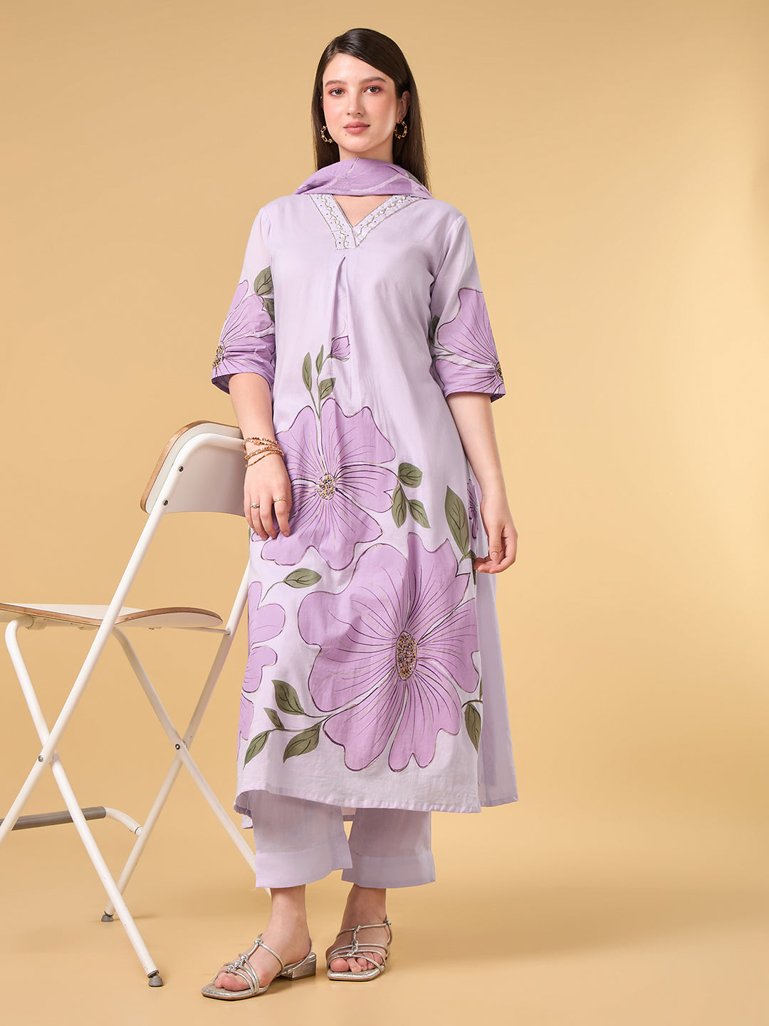 Pastel Mauve Brush Painted Cotton Suit