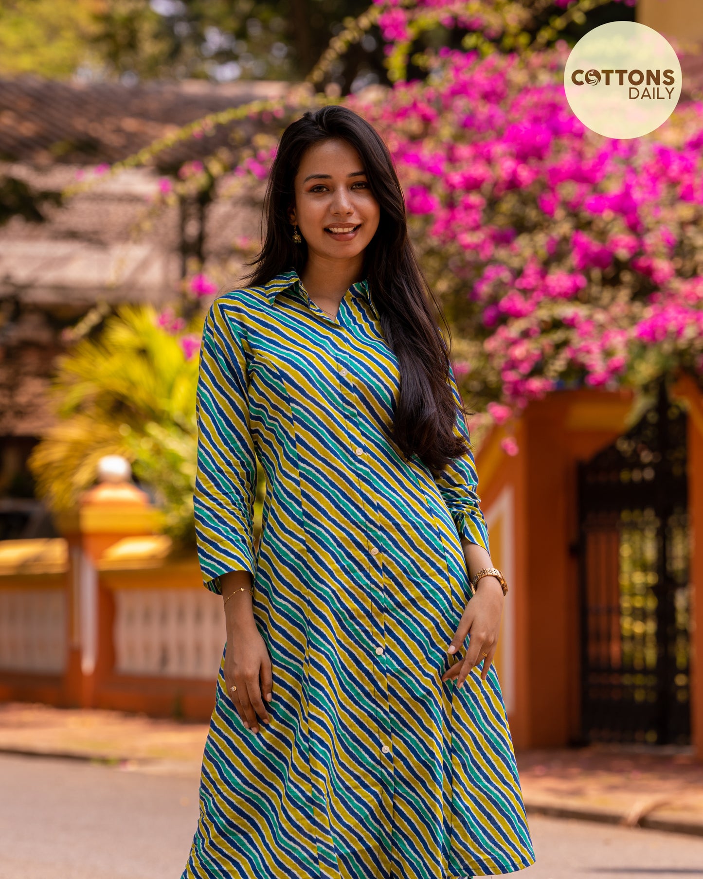 Blue Lehriya High Low Cotton Co-ord set