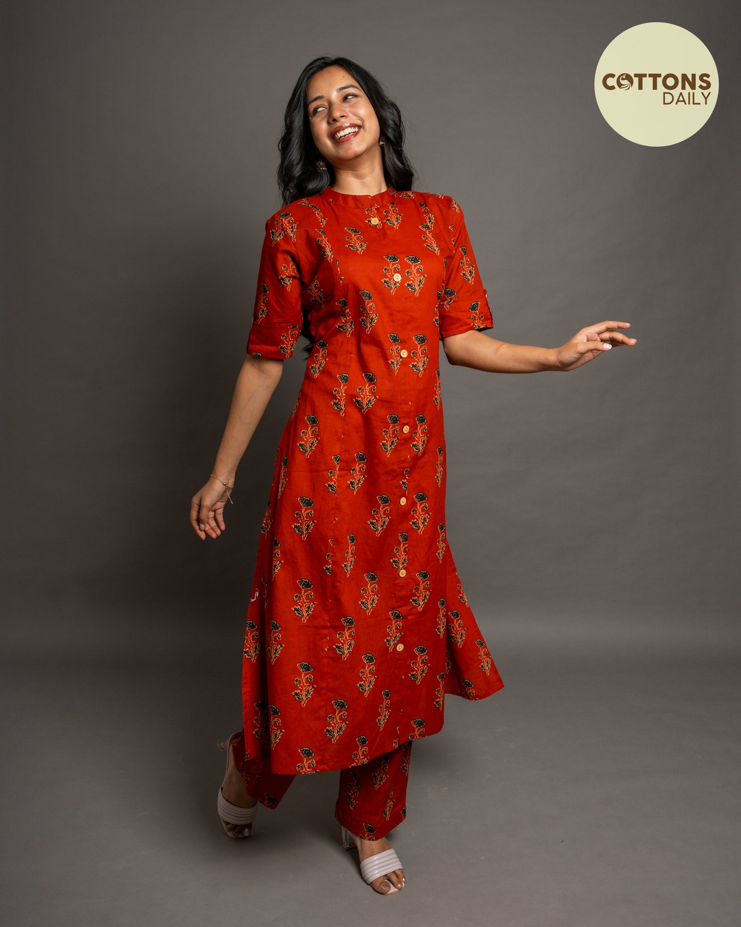 Maroon Ajrakh A-Line Kurta Set