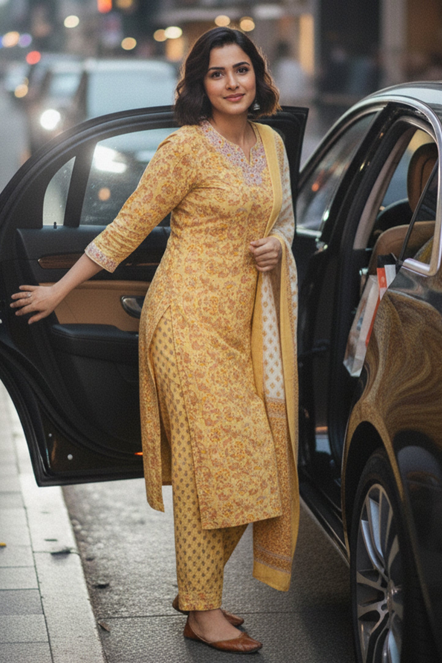 Classic Yellow Flower Printed Afghani Cotton Suit