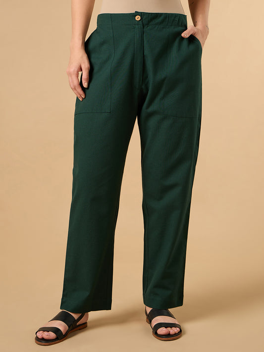 Dark Green Cotton Smart Pant
