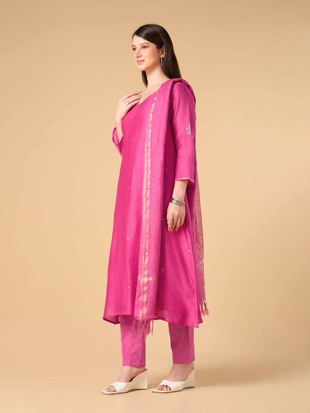 Rani Pink Chanderi Cotton Suit