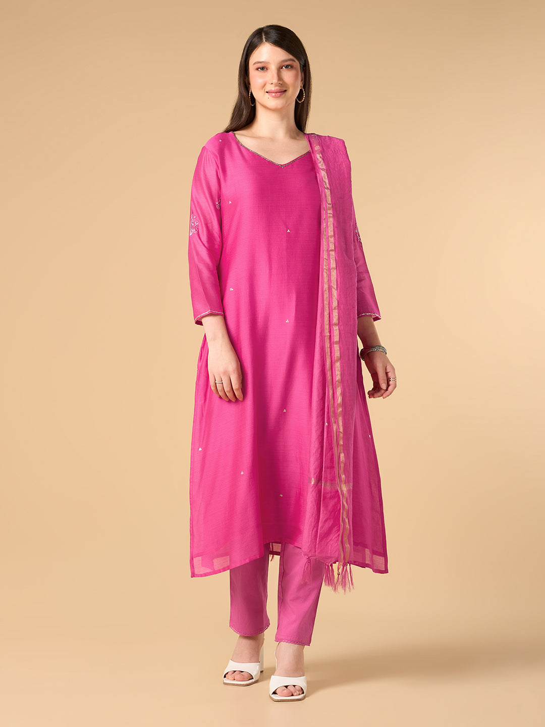 Rani Pink Chanderi Cotton Suit