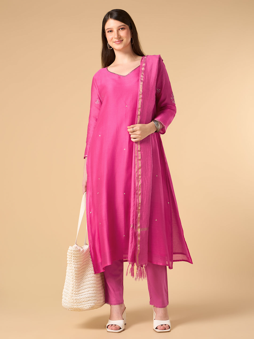 Rani Pink Chanderi Cotton Suit