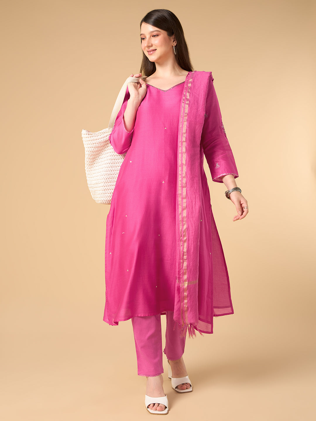 Rani Pink Chanderi Cotton Suit