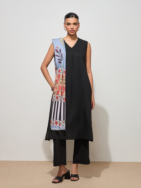 Black Solid Cotton Suit