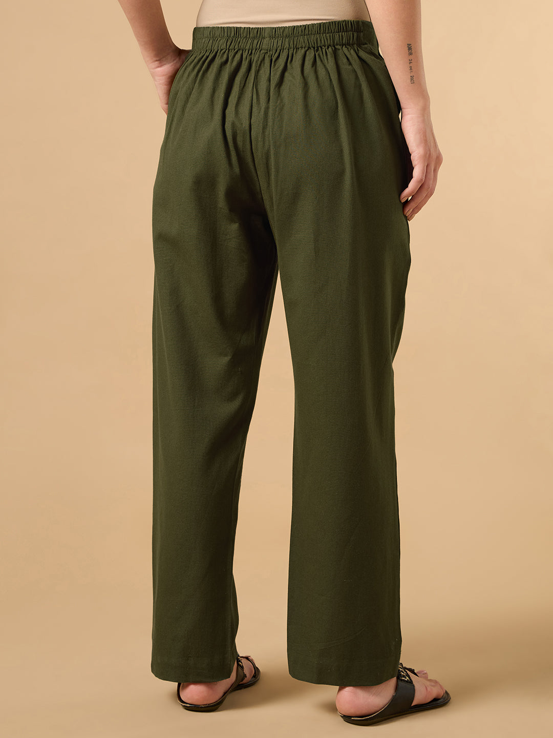 Army Green Cotton Smart Pant