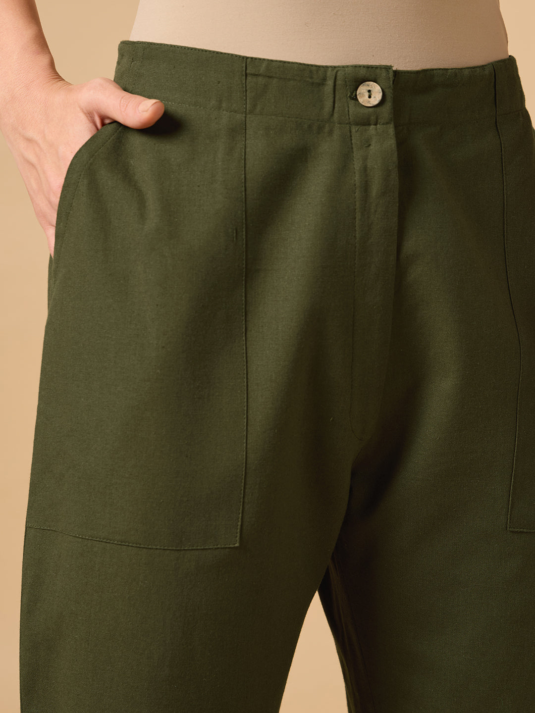 Army Green Cotton Smart Pant