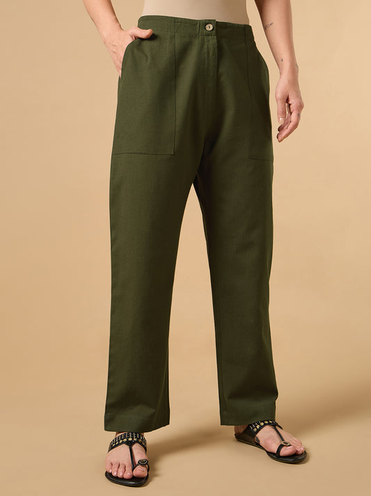 Army Green Cotton Smart Pant