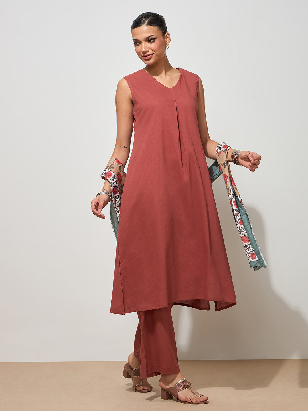 Chestnut Solid Cotton Suit