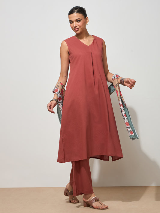Chestnut Solid Cotton Suit
