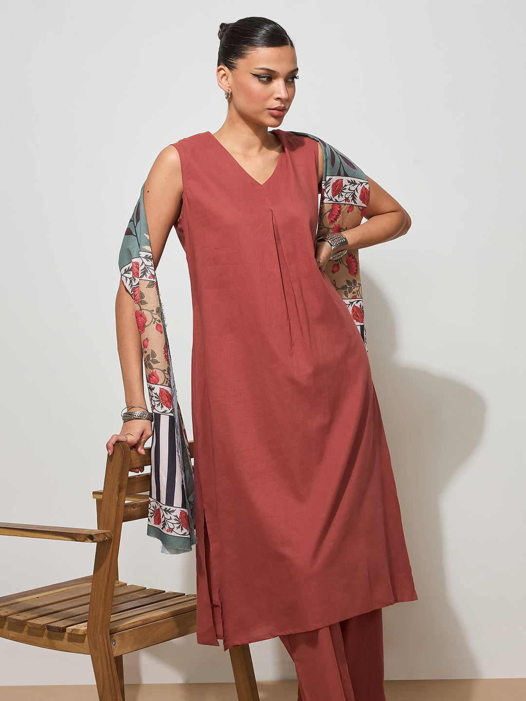 Chestnut Solid Cotton Suit