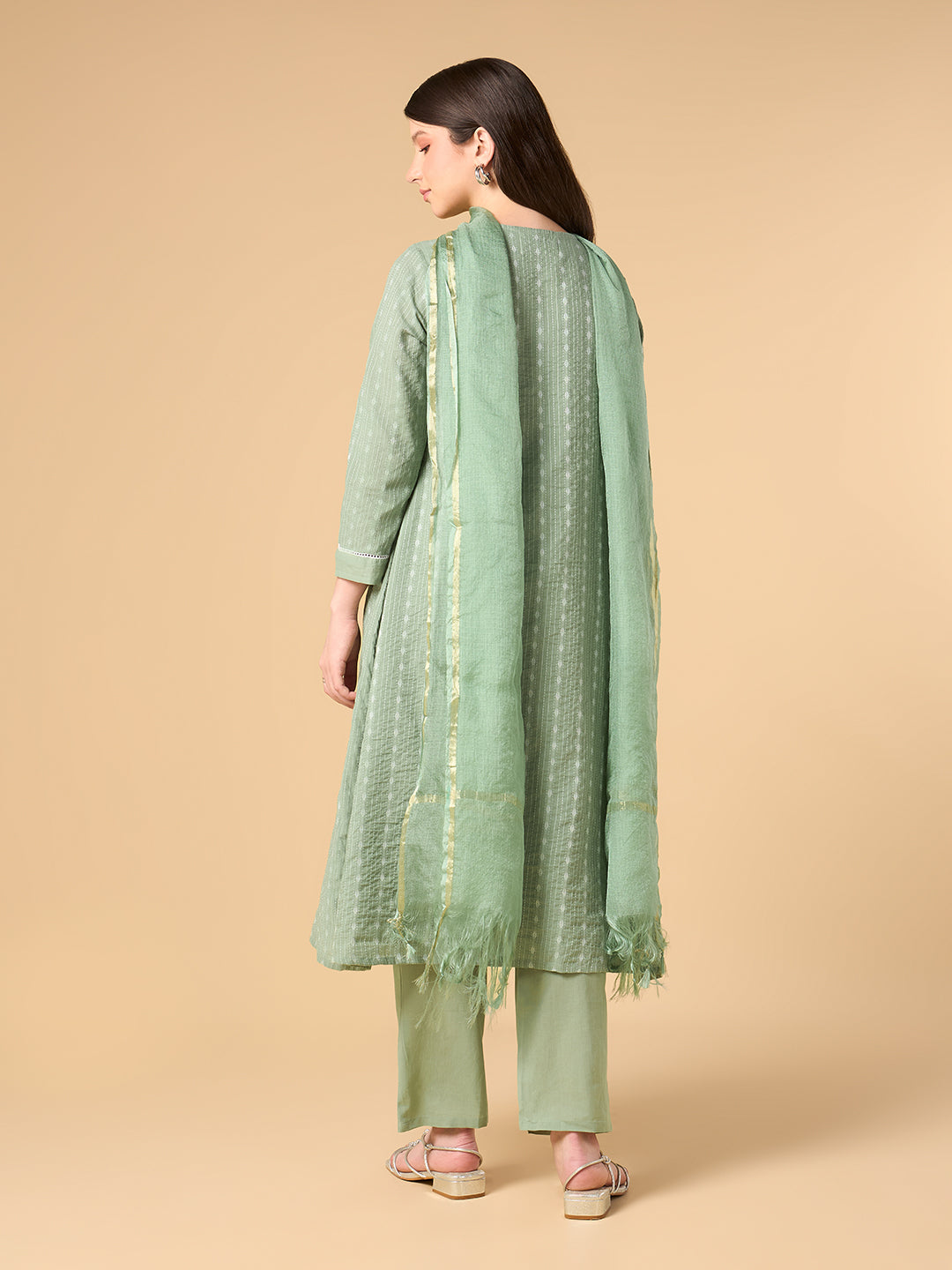 Pista Green Pearl Work Cotton Suit