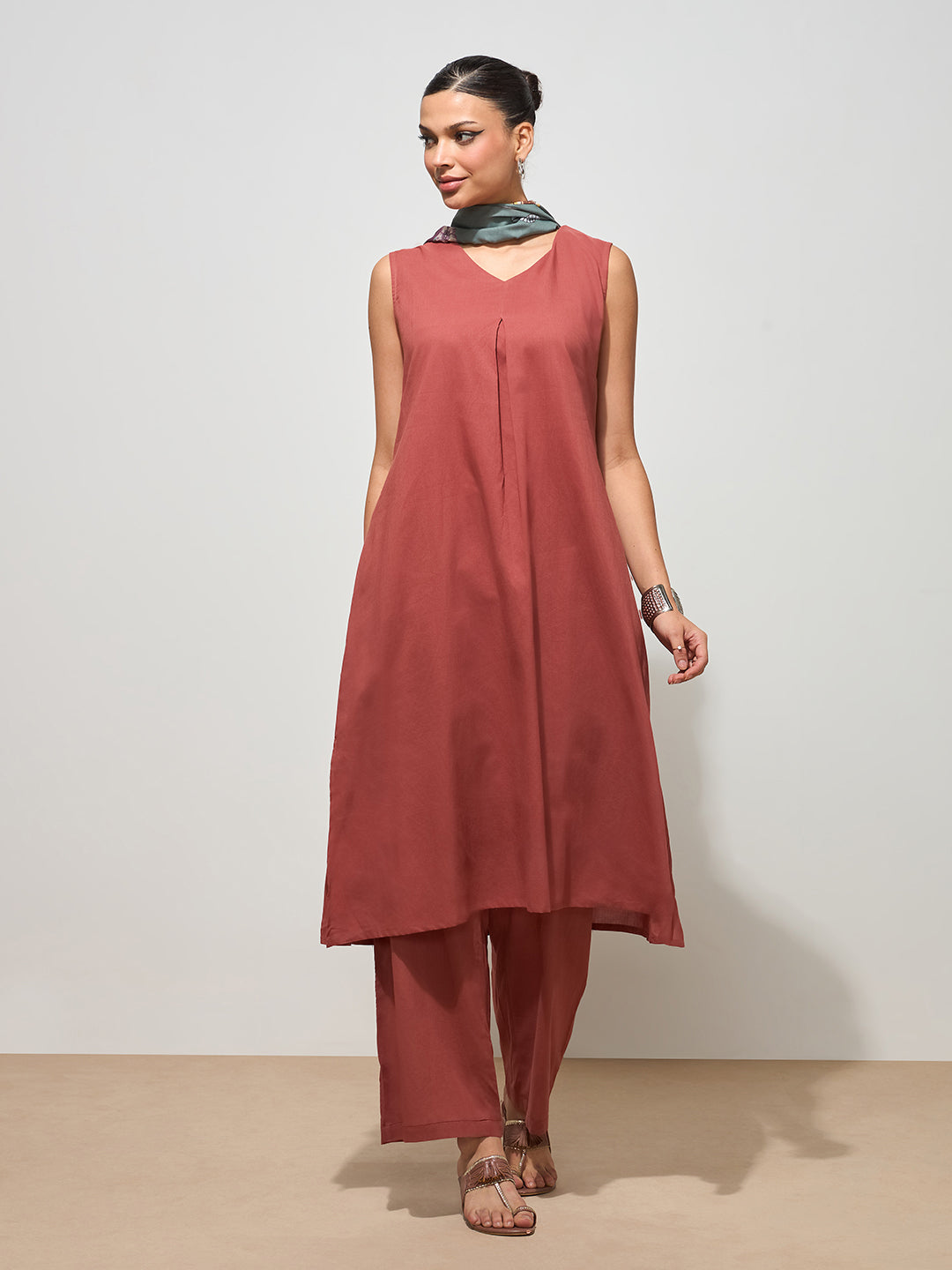 Chestnut Solid Cotton Suit