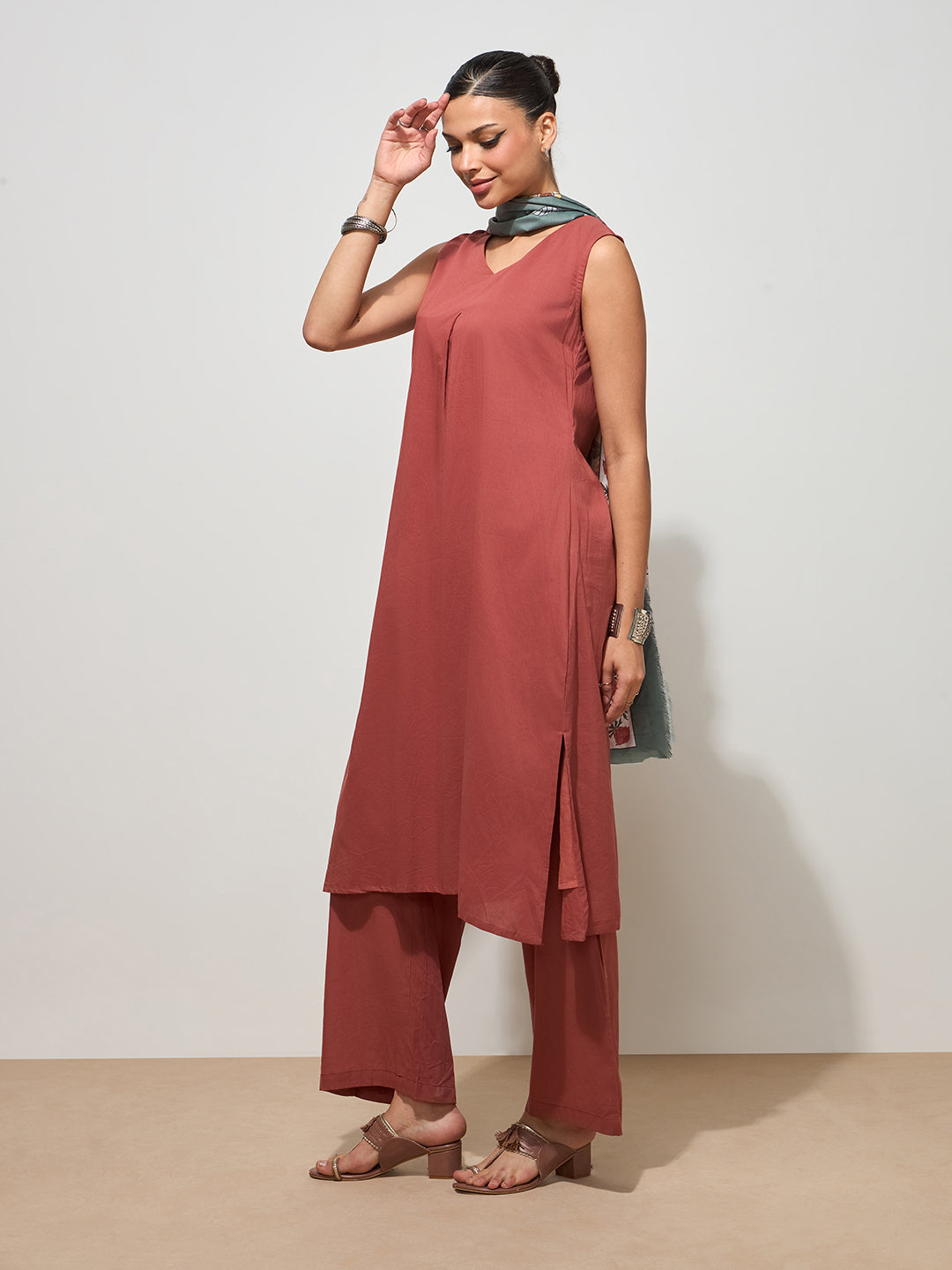 Chestnut Solid Cotton Suit