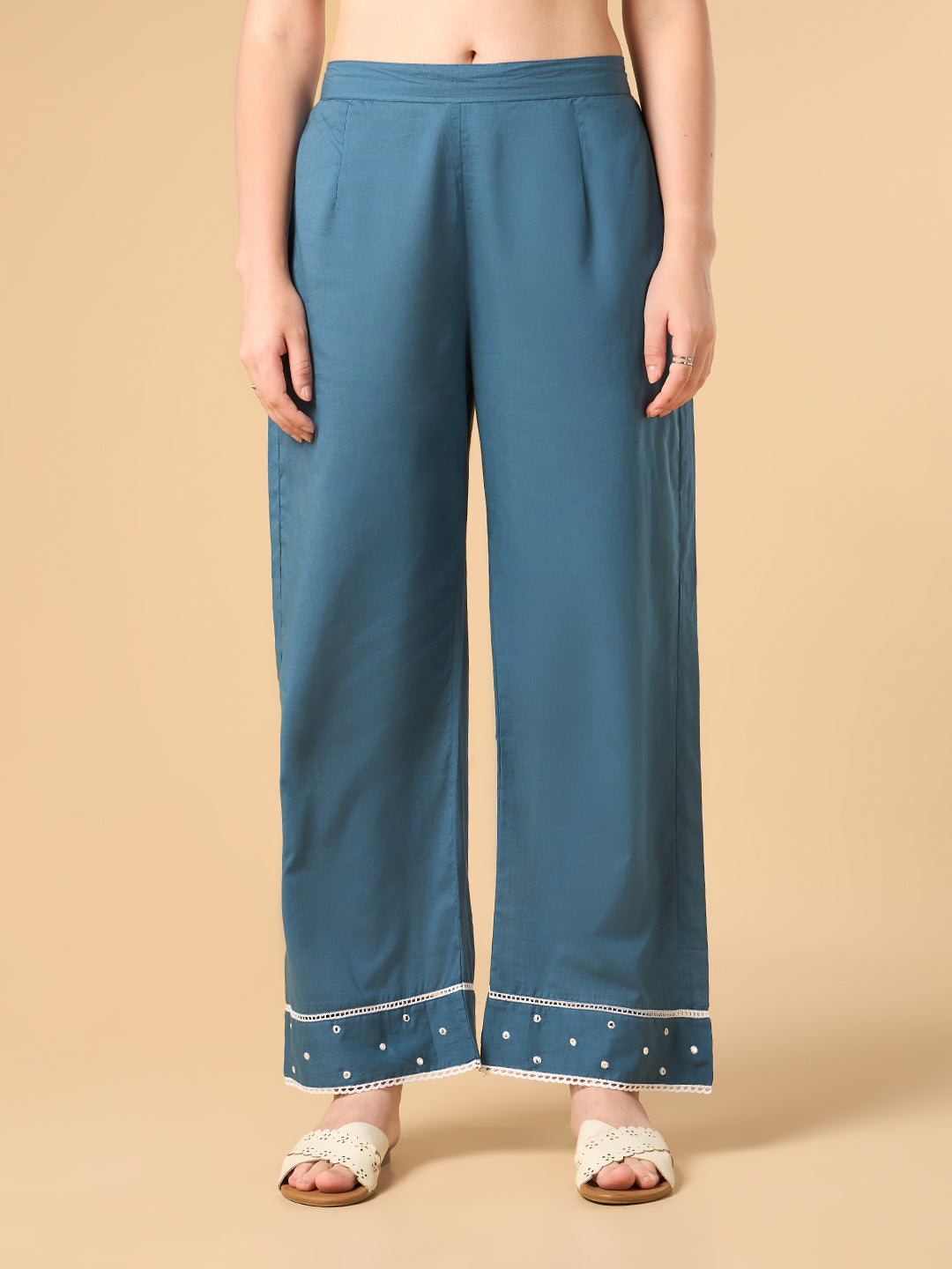 Steel Blue Floral Print Cotton suit