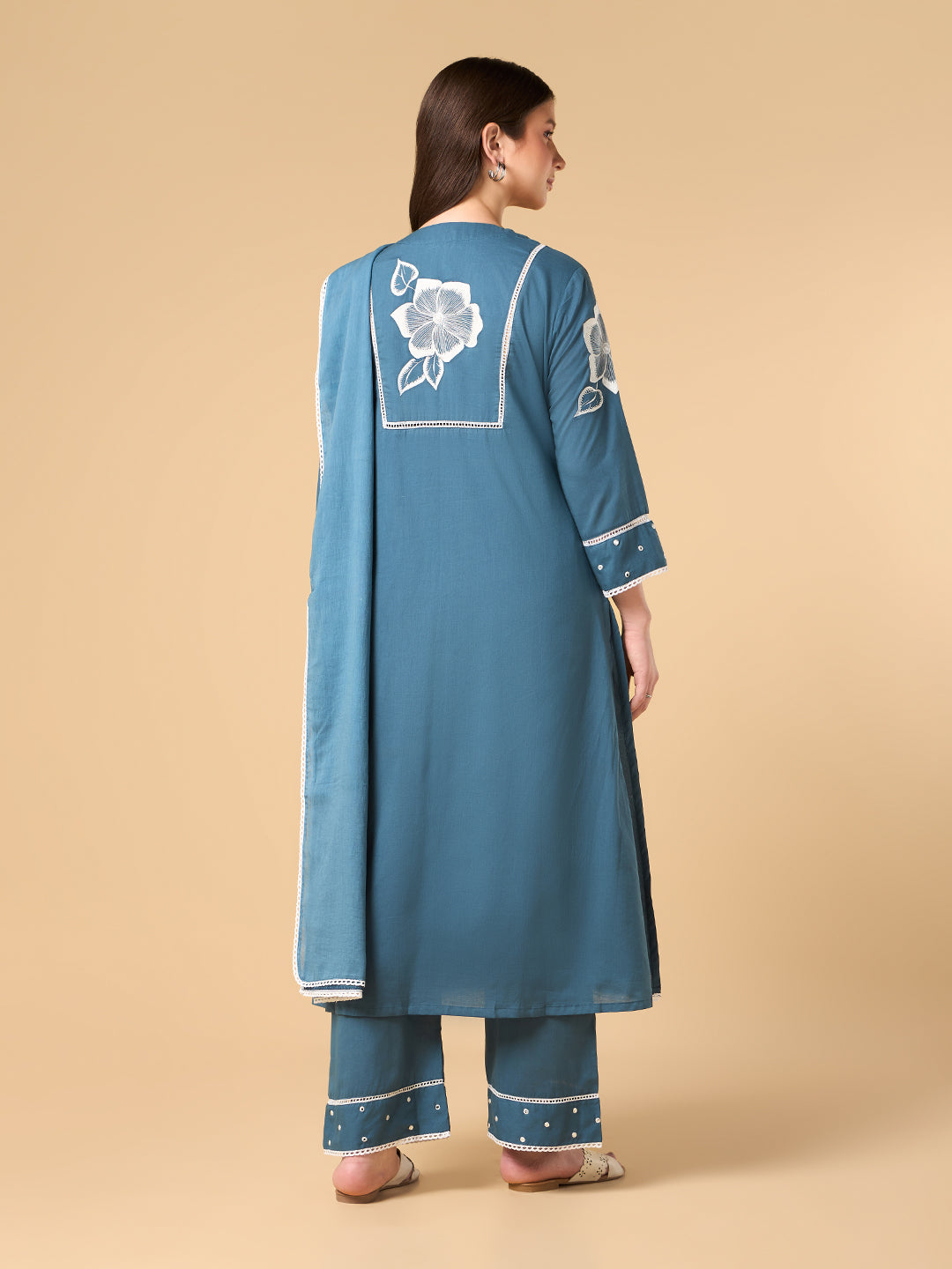 Steel Blue Floral Print Cotton suit