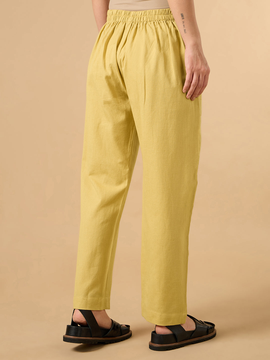 Yellow Cotton Smart Pant