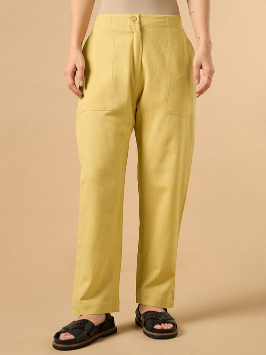 Yellow Cotton Smart Pant