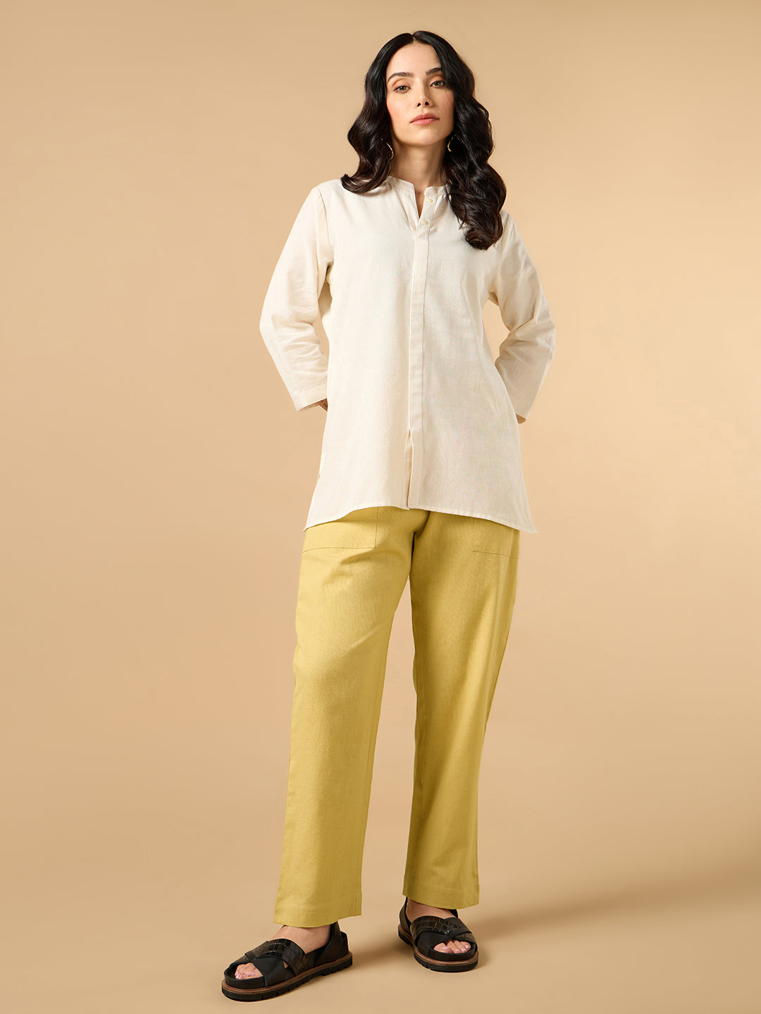 Yellow Cotton Smart Pant