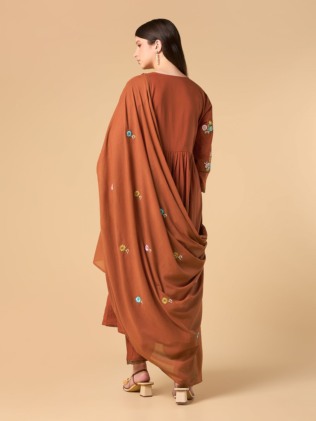 Amber Orange Embroidered Cotton Suit