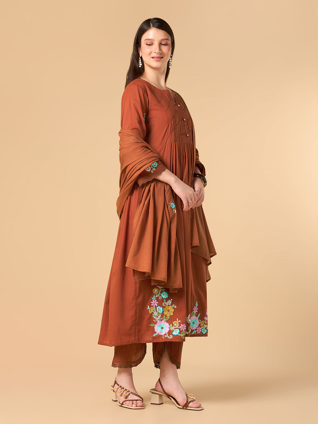 Amber Orange Embroidered Cotton Suit