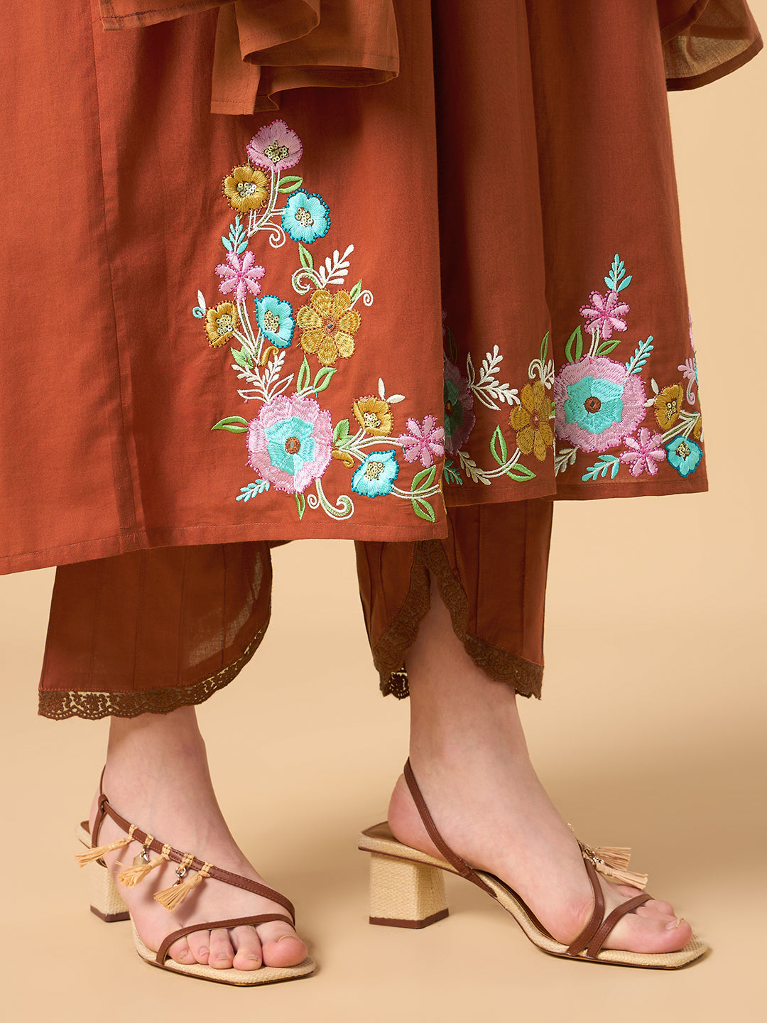 Amber Orange Embroidered Cotton Suit