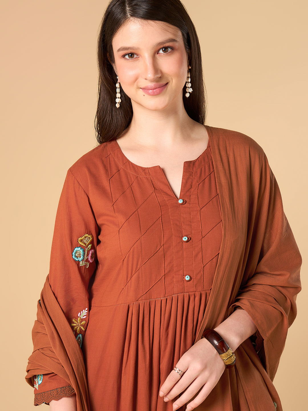 Amber Orange Embroidered Cotton Suit
