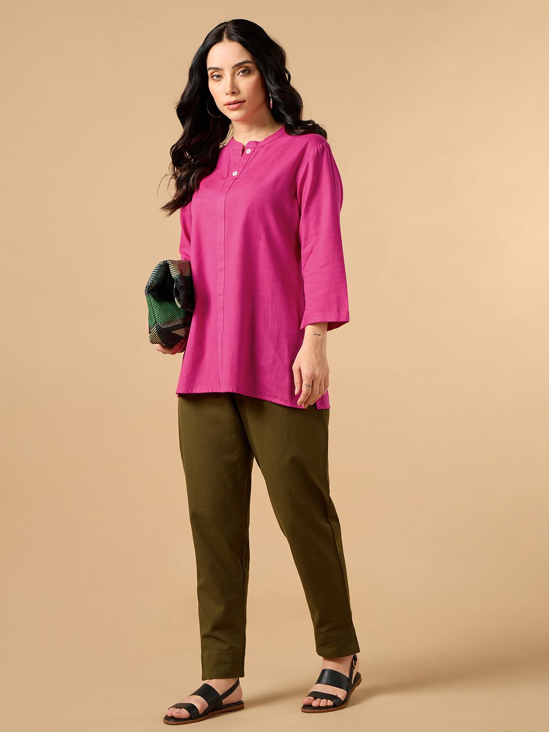 Classic Linen Pink Short kurta