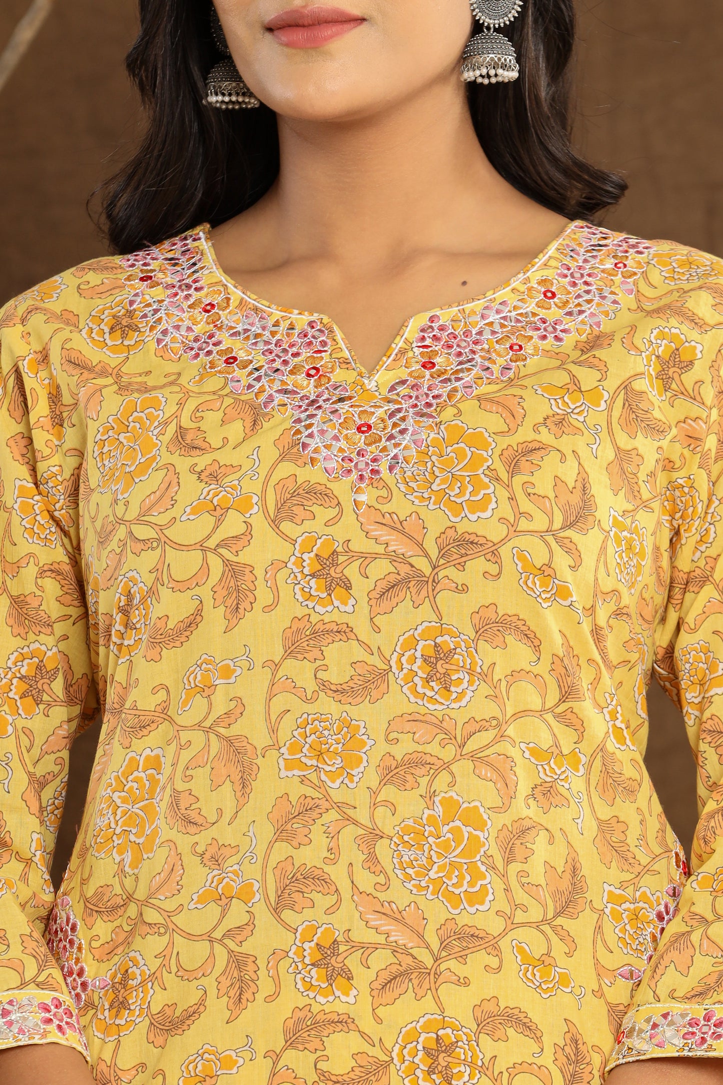 Classic Yellow Flower Printed Afghani Cotton Suit