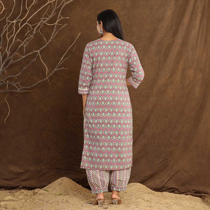 Light Plum Leaf Printed Afghani Cotton Suit