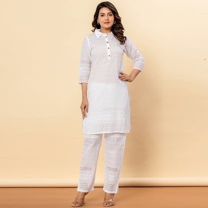 White Chikankari Co-ord Set