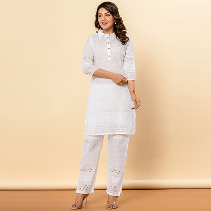 White Chikankari Co-ord Set