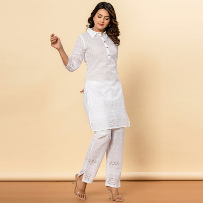 White Chikankari Co-ord Set