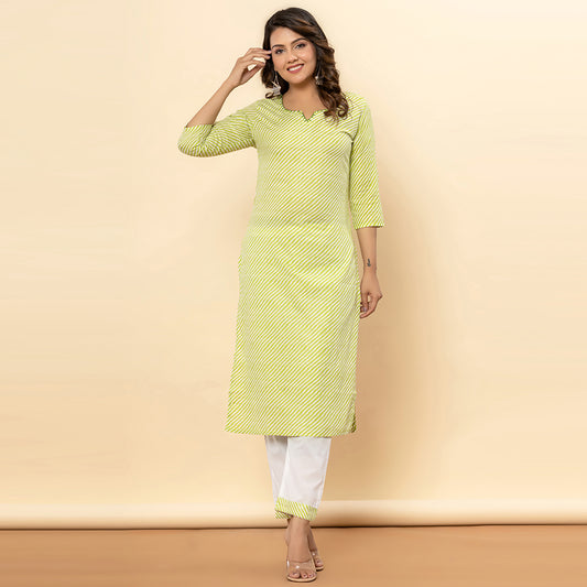 Pear Green Lehriya Kurta Set