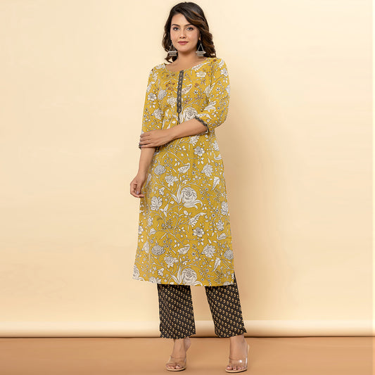 Gold Yellow Mirror Zari Work Black Kurtaset