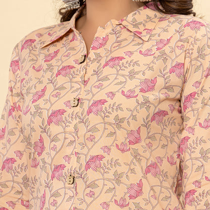 Light Peach Printed Cotton Kurta