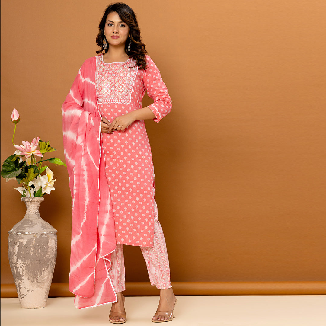 Pink Sequence Work Cotton Suit