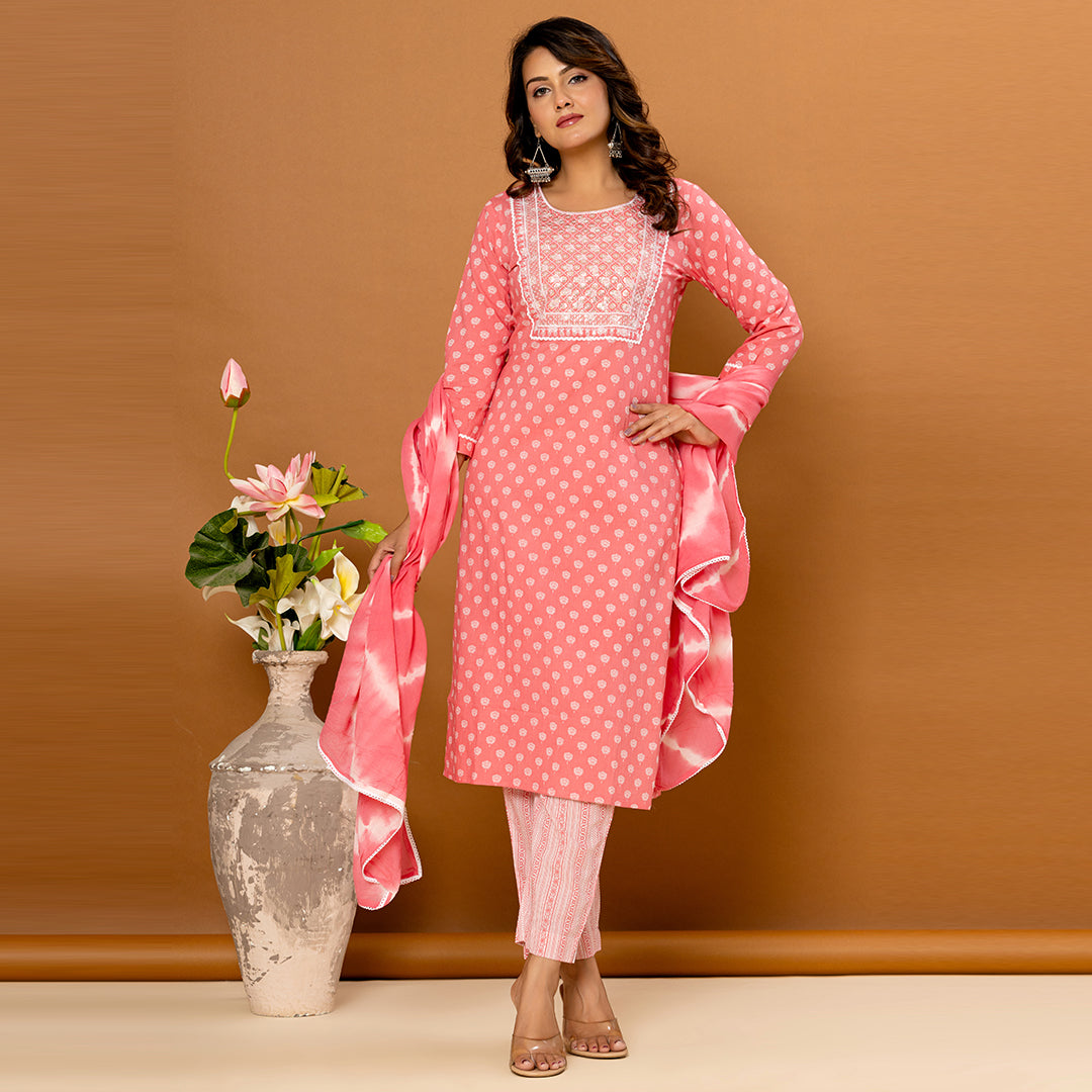 Pink Sequence Work Cotton Suit