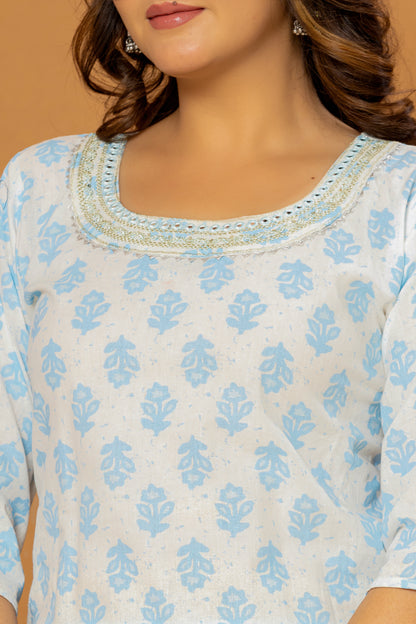 White Sky Blue Afghani Cotton Suit