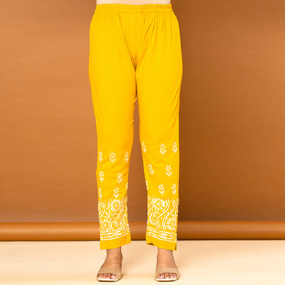 Mustard Yellow Hand Chikankari Straight Pant