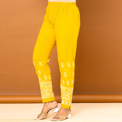 Mustard Yellow Hand Chikankari Straight Pant