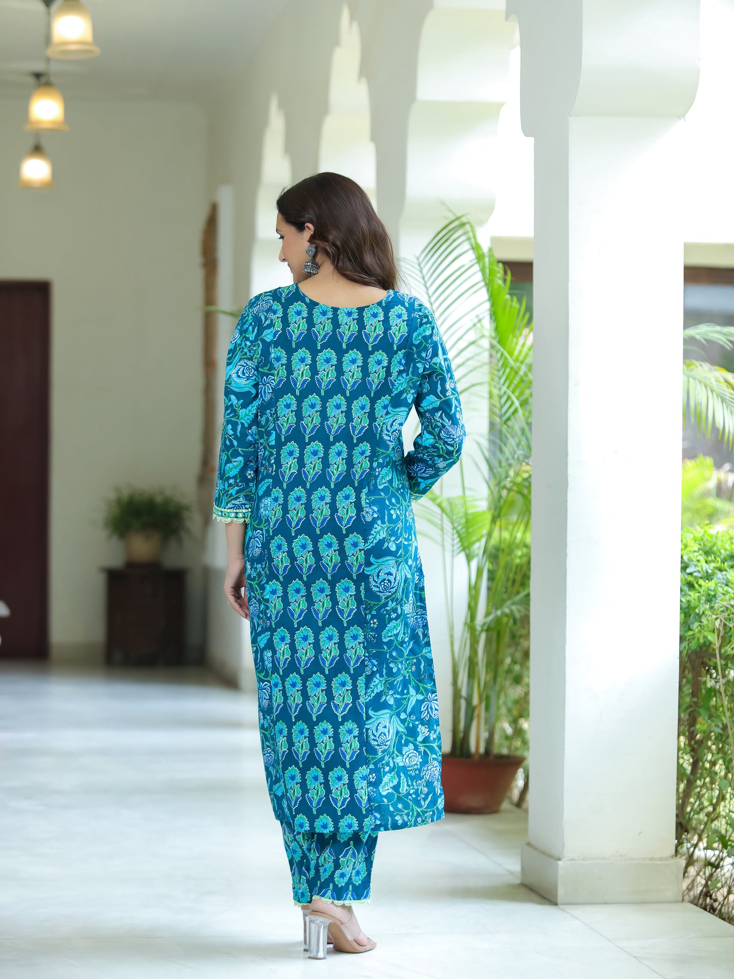 Ocean Blue Mirror Work Cotton Suit