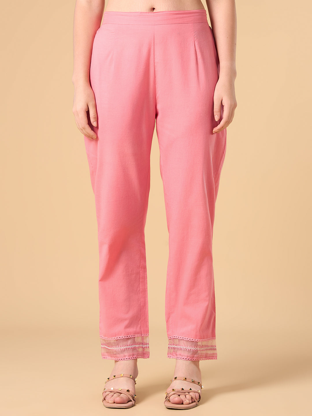 Rose Pink Solid Chanderi Cotton Suit